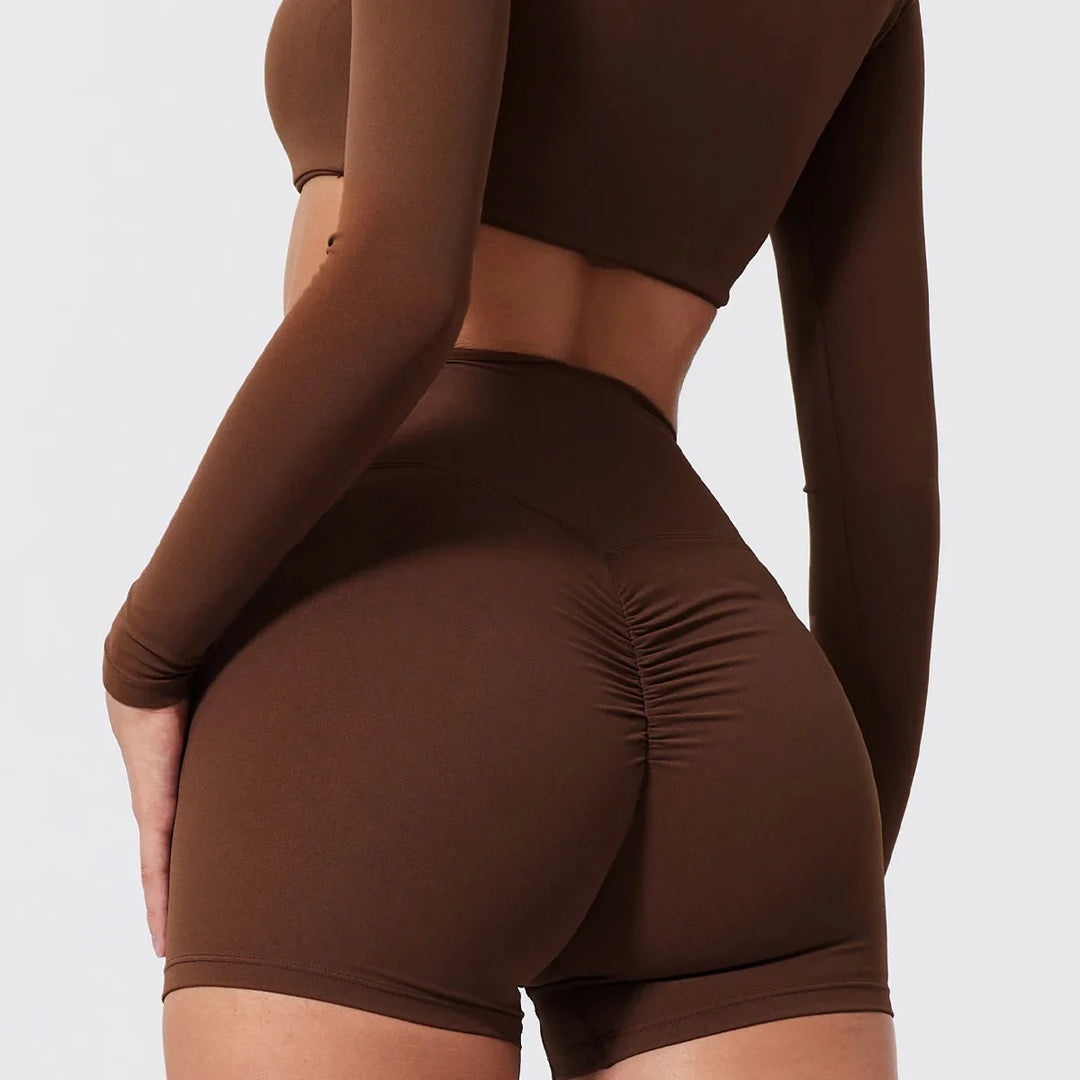 Push-Up Long-Sleeve Top and High-Waist Shorts Set