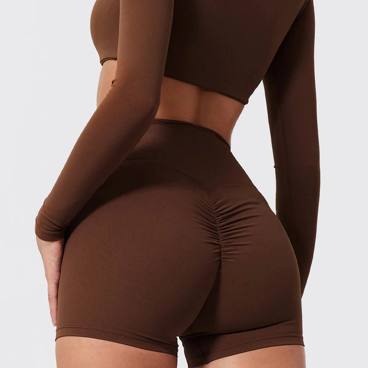 Push-Up Long-Sleeve Top and High-Waist Shorts Set