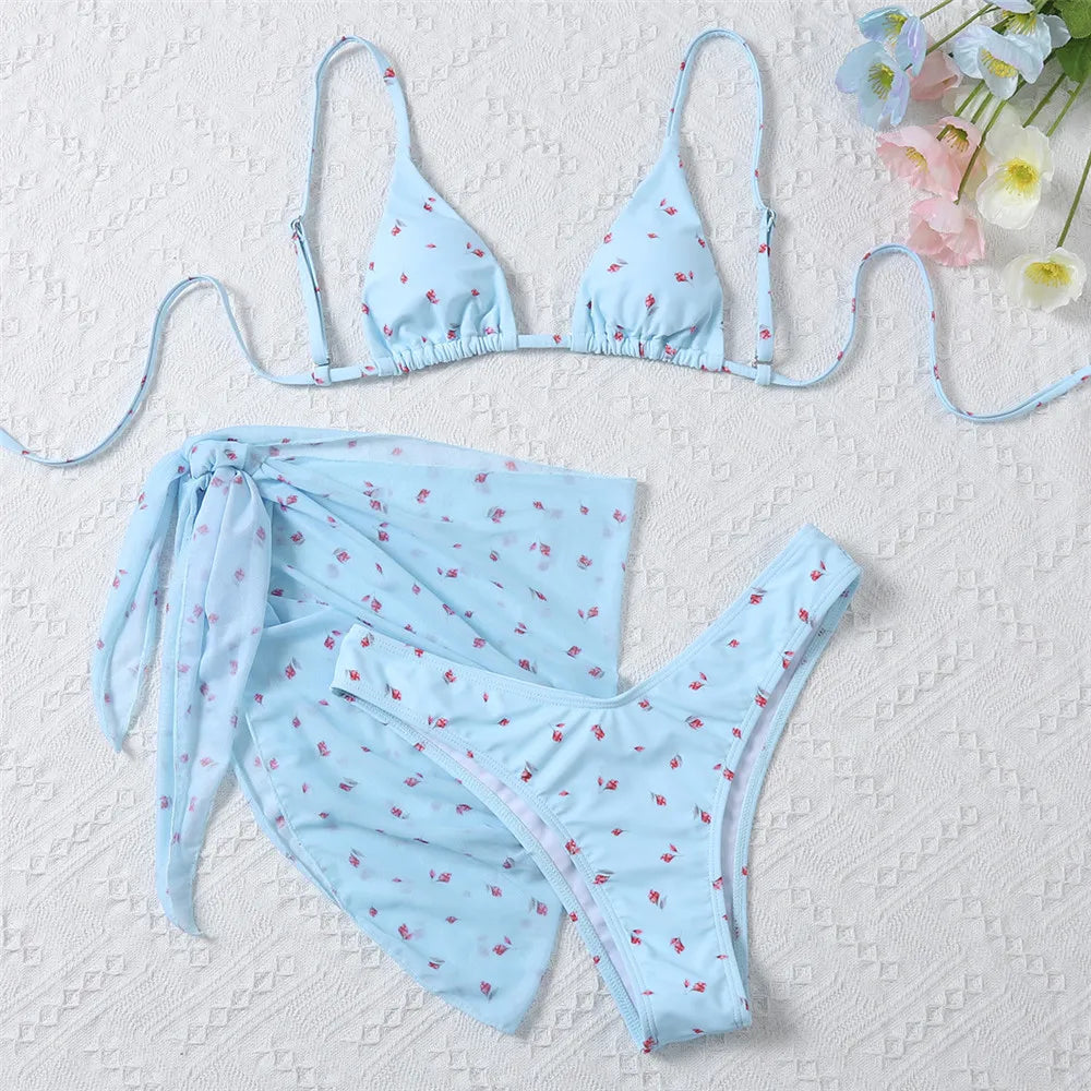 3-Piece Floral Classic Cut Bikini Set