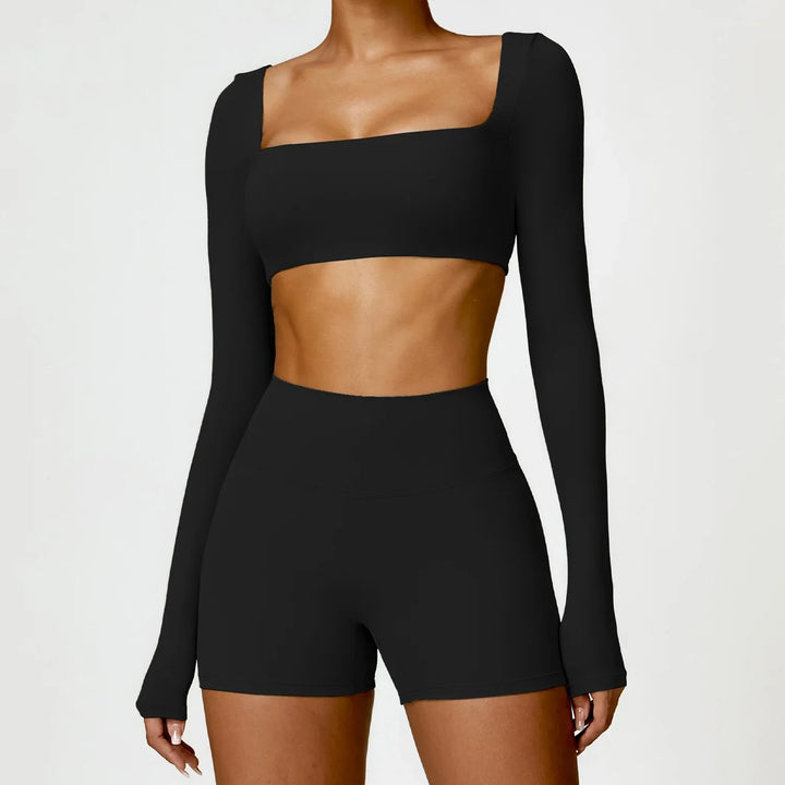 Push-Up Long-Sleeve Top and High-Waist Shorts Set