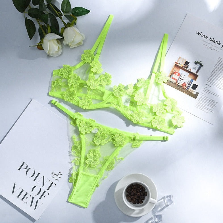 Floral Embroidered Lingerie Set Adjustable