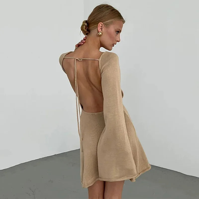 Feminine Open-Back Knit Beach Cover-Up Dress