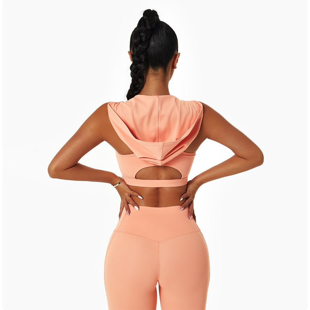 Hooded Sports Crop Top Open Back
