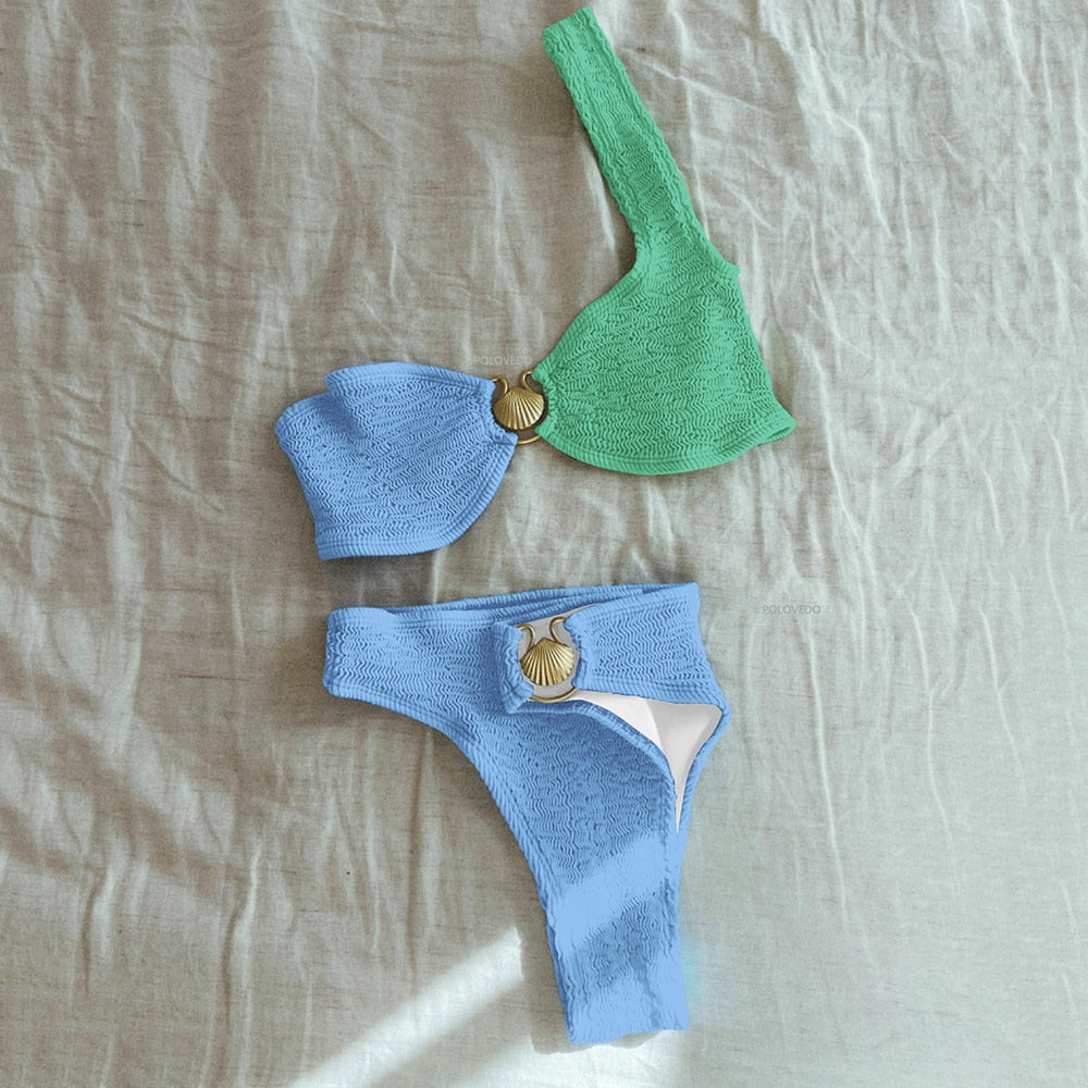 Ribbed One-Shoulder Two-Piece Swimsuit High Waist