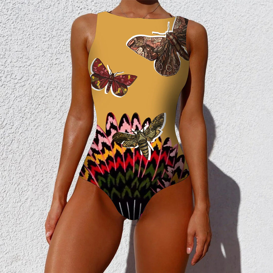 Oriental Print Stretch One-Piece Swimsuit