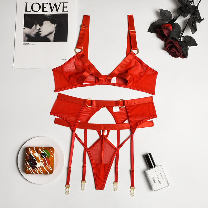 Mesh Lingerie Set with Belt Adjustable Straps