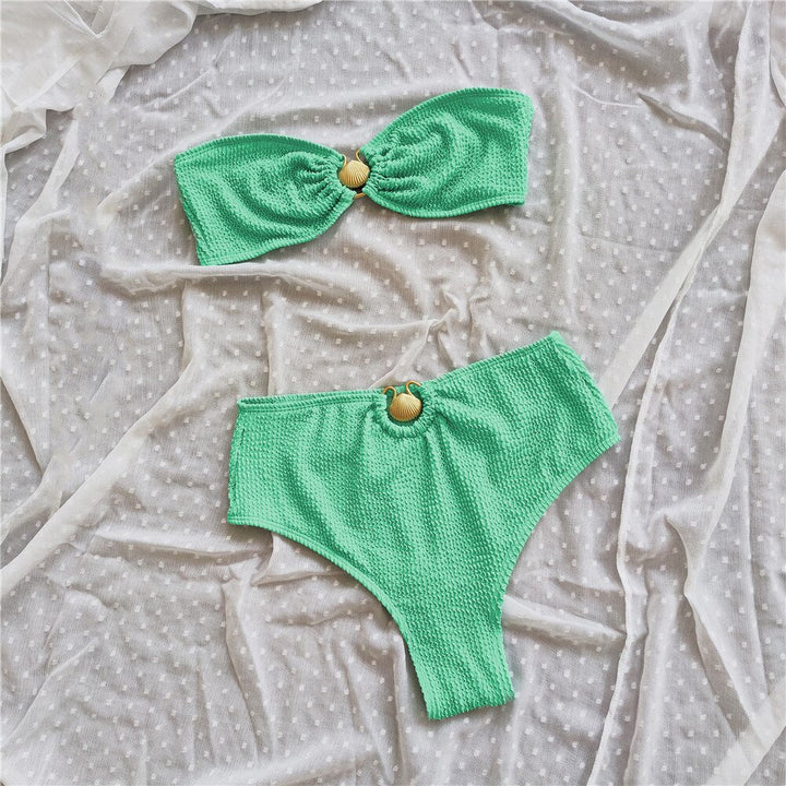High-Waist Strapless Two-Piece Swimsuit Hardware Detail