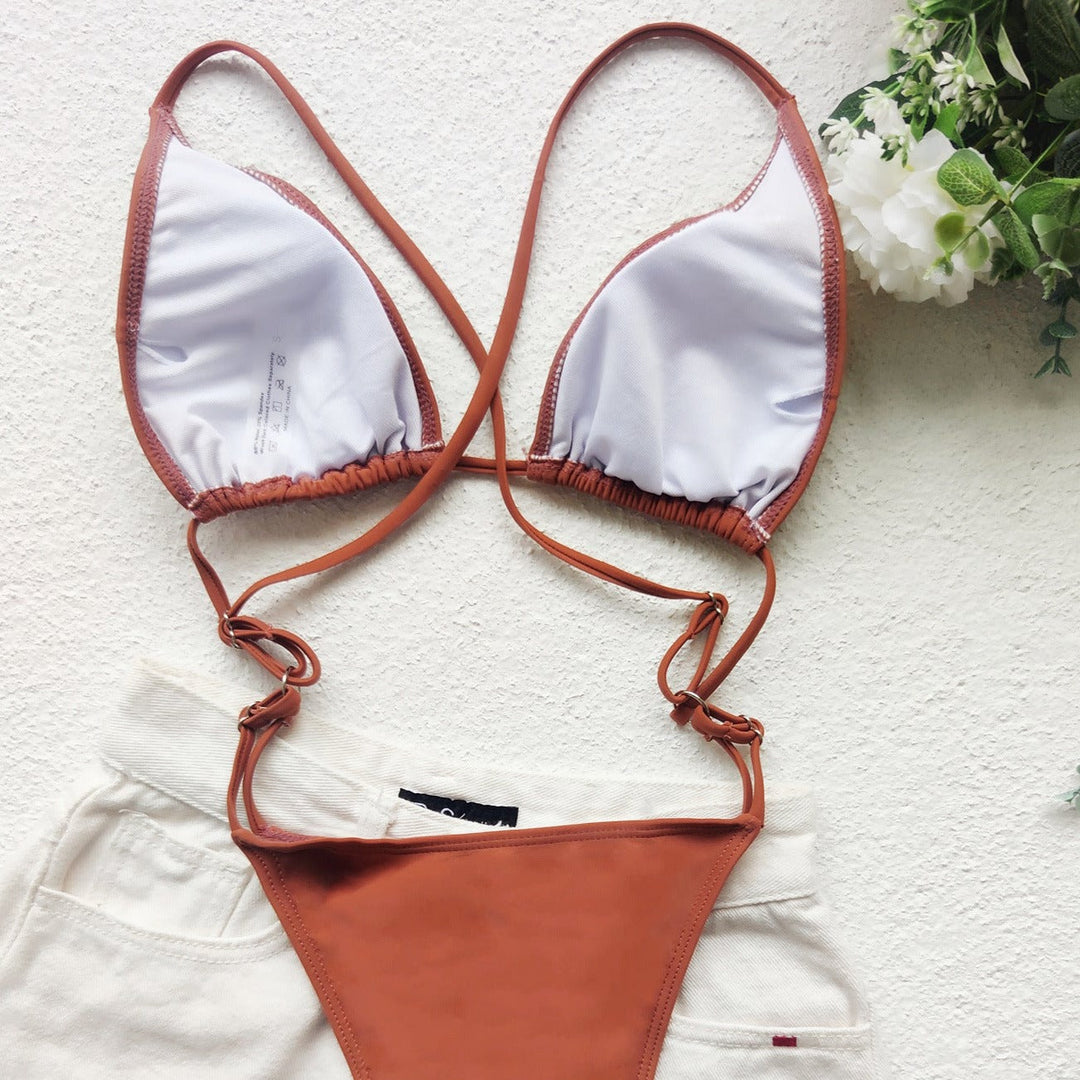 Open-Back One-Piece Swimsuit Decorative Straps