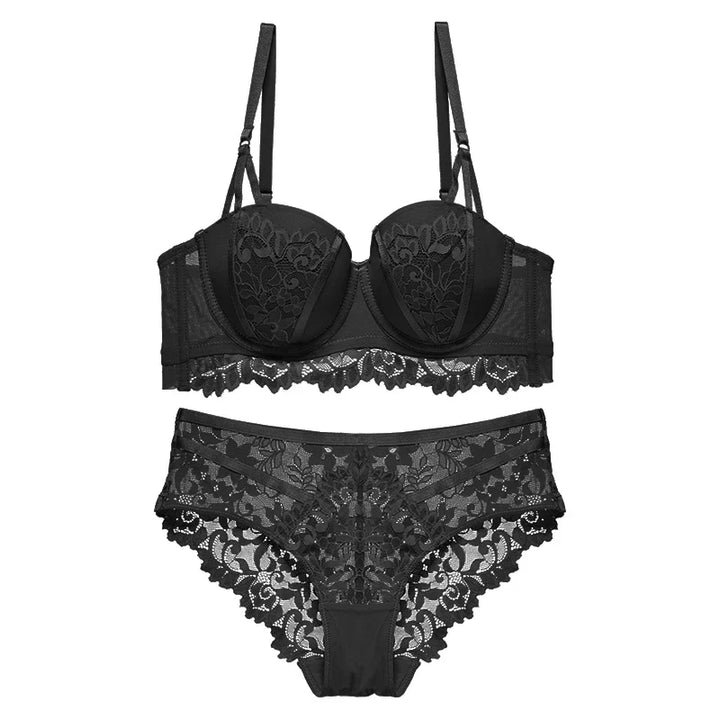 Lace Satin-Insert Adjustable Brief Lingerie Set