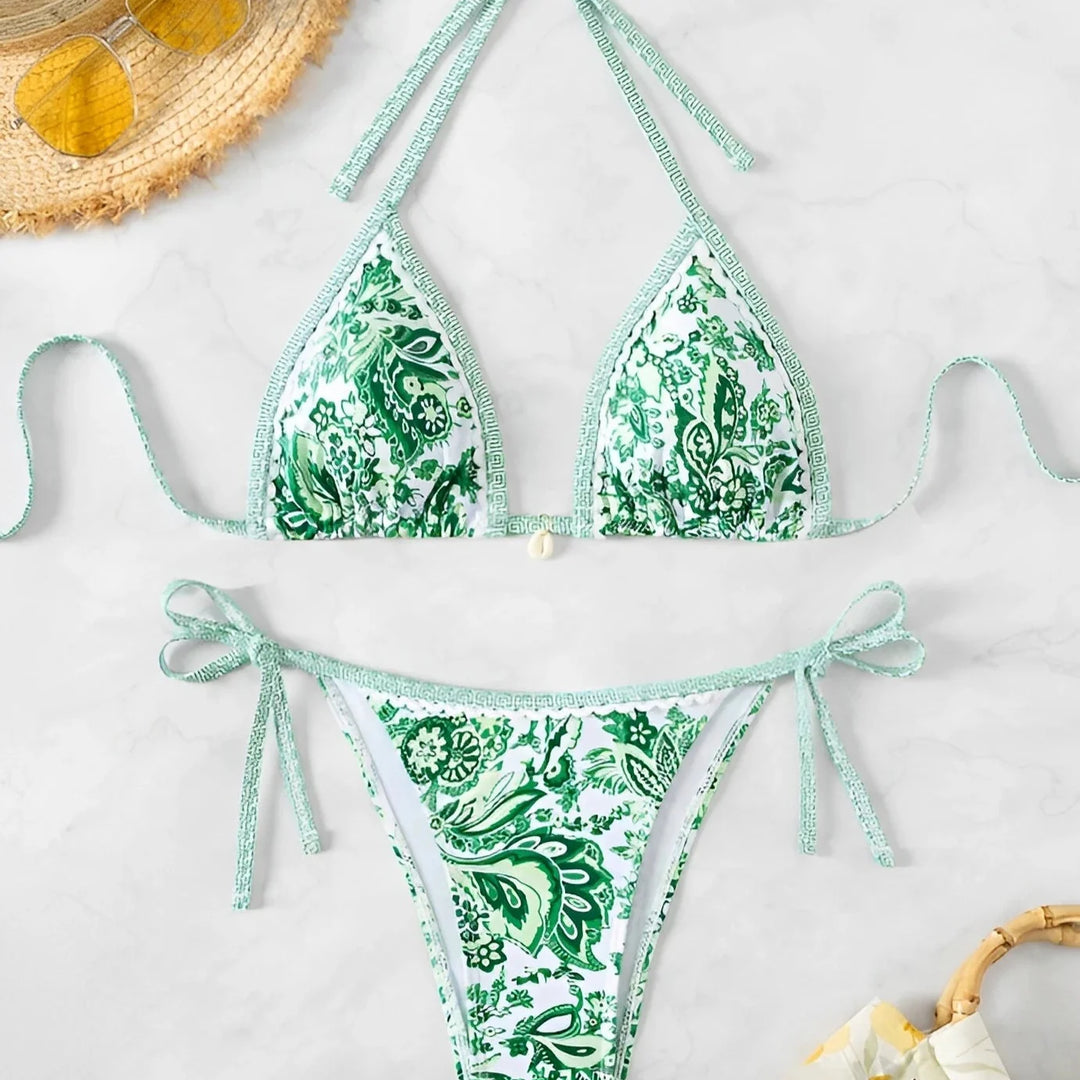 Floral Mosaic Tie Decorative Two-Piece Bikini