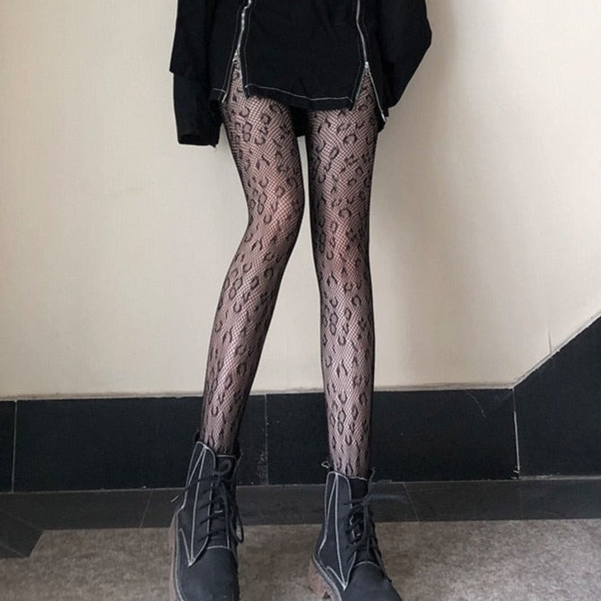 Leopard Print Tights Decorative Embroidery