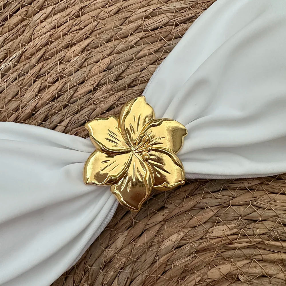 Strapless Bandeau Romantic Flower Bikini Set