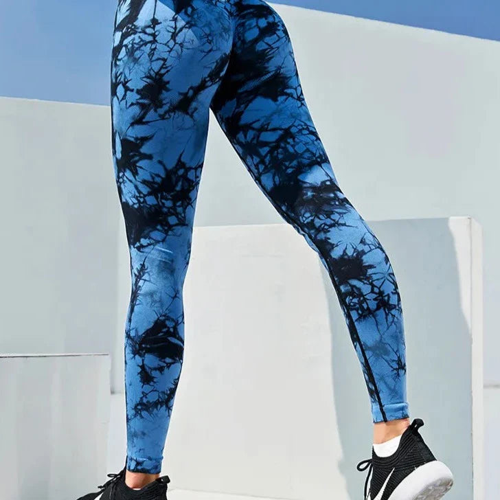 Tie-Dye Wide-Band Spandex Sports Leggings