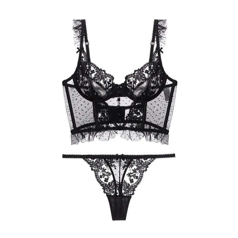Lace Floral Embroidered Bra and Panties Set