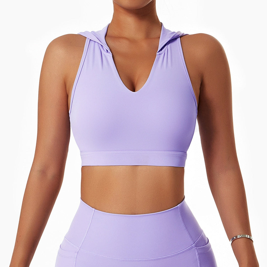 Hooded Sports Crop Top Open Back