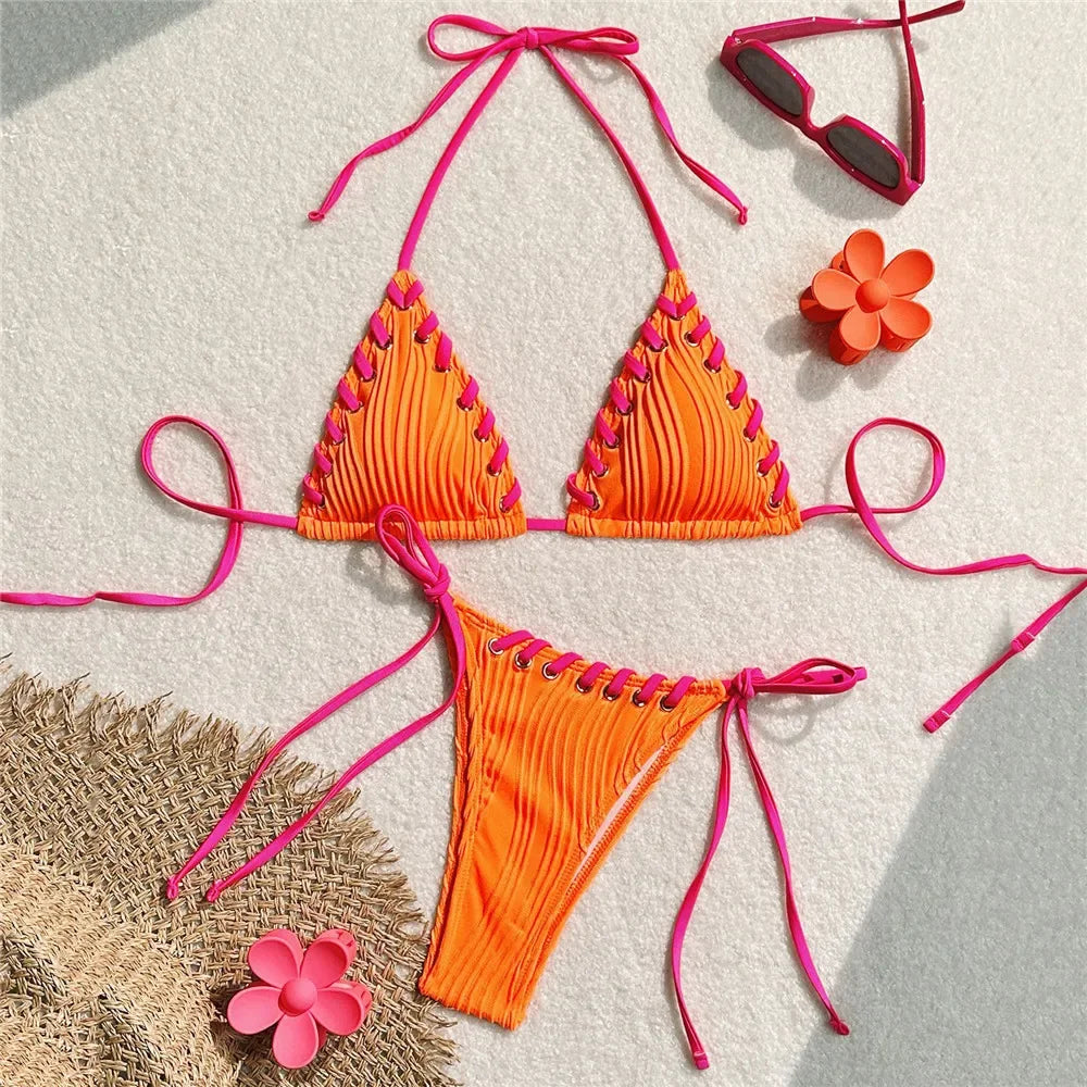 Boho Tie Lace-Up Two-Piece Swimsuit