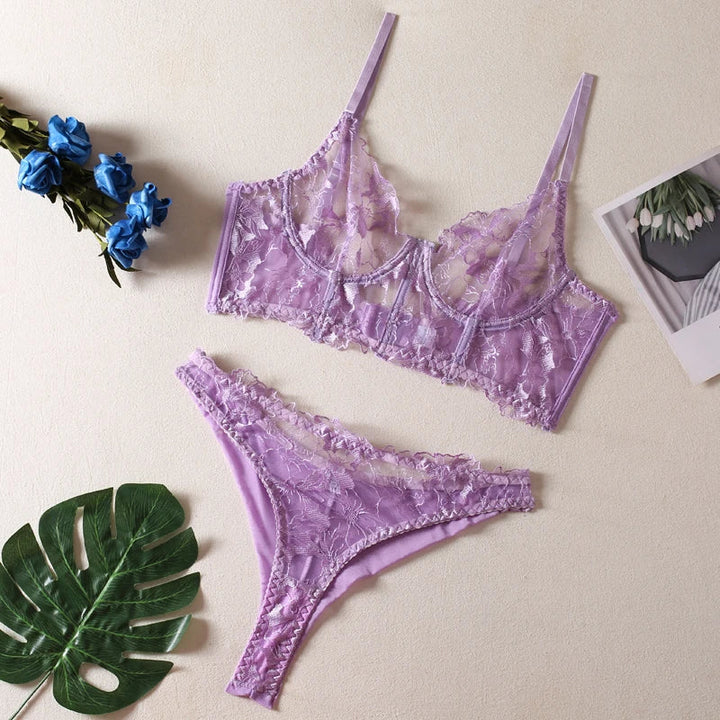 Underwire Lace Bustier and Thong Lingerie Set