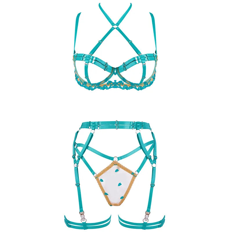 4-Piece Floral Embroidered Adjustable Lingerie Set