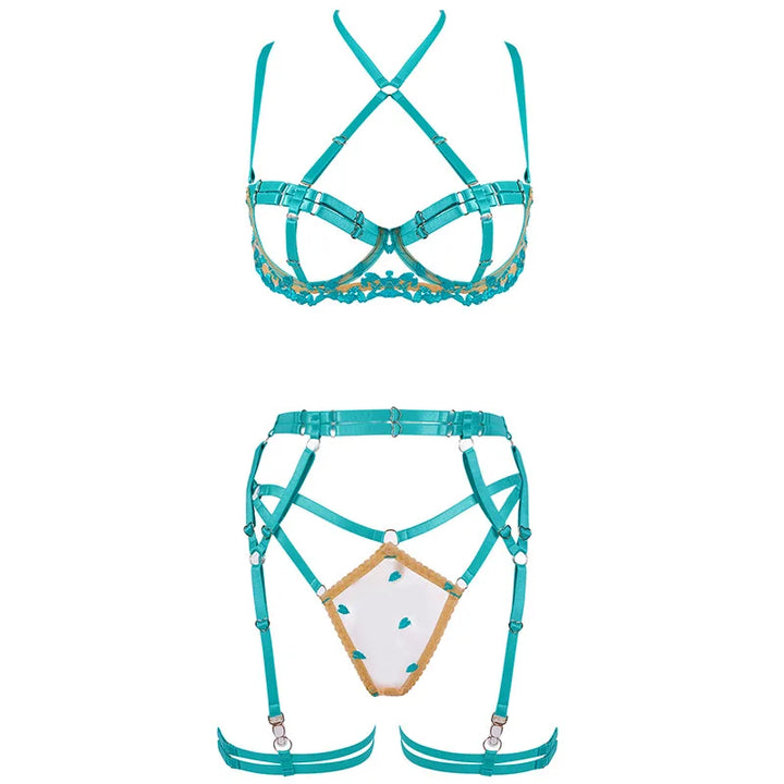 4-Piece Floral Embroidered Adjustable Lingerie Set