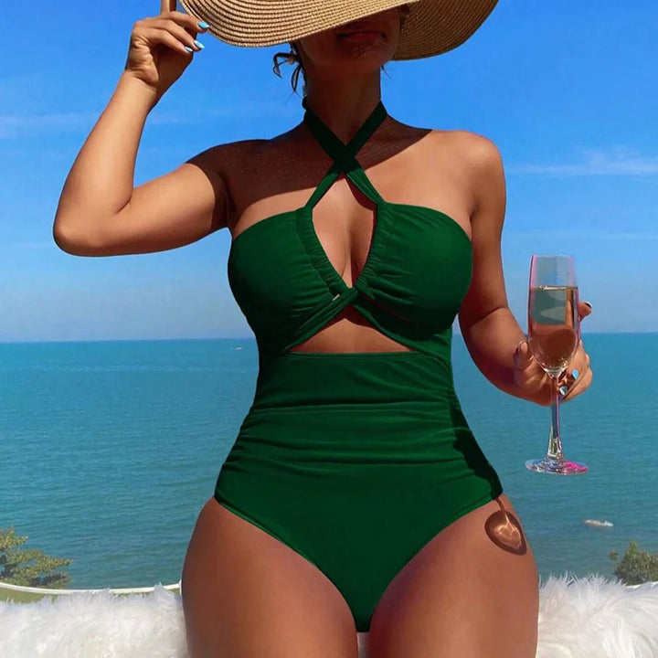 High-Waist Halter-Neck One-Piece Swimsuit