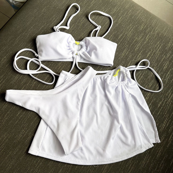 High-Waist Bikini Set with Tie Skirt