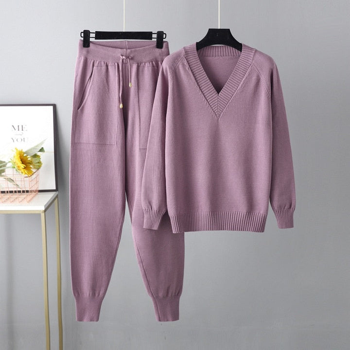 V-Neck Cardigan and Long Pants Soft Homewear Set
