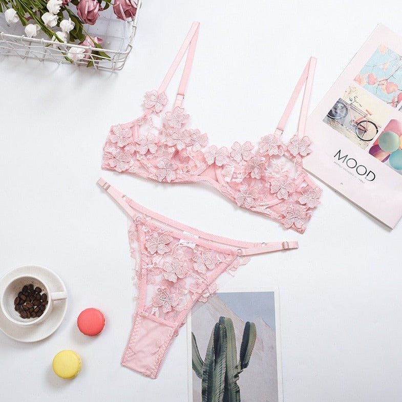 Floral Embroidered Lingerie Set Adjustable