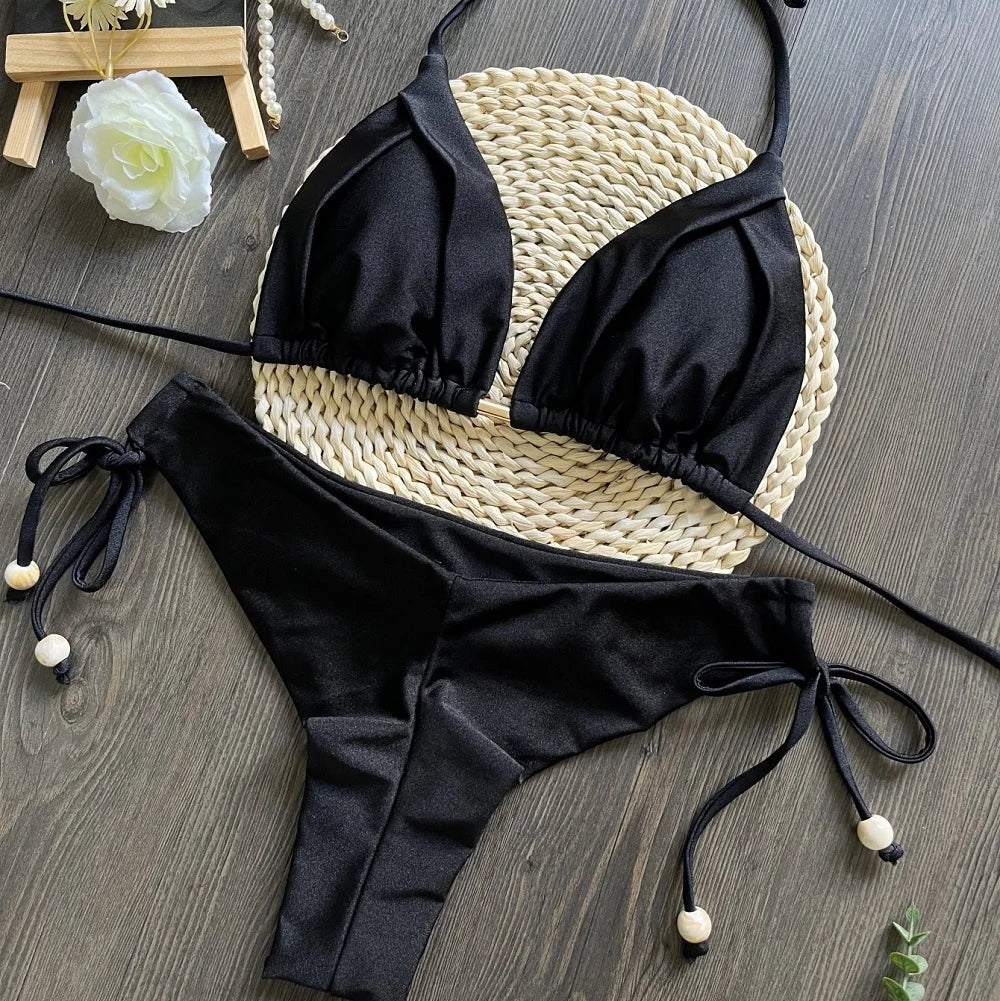 Ruched Tie-Strap Two-Piece Bikini