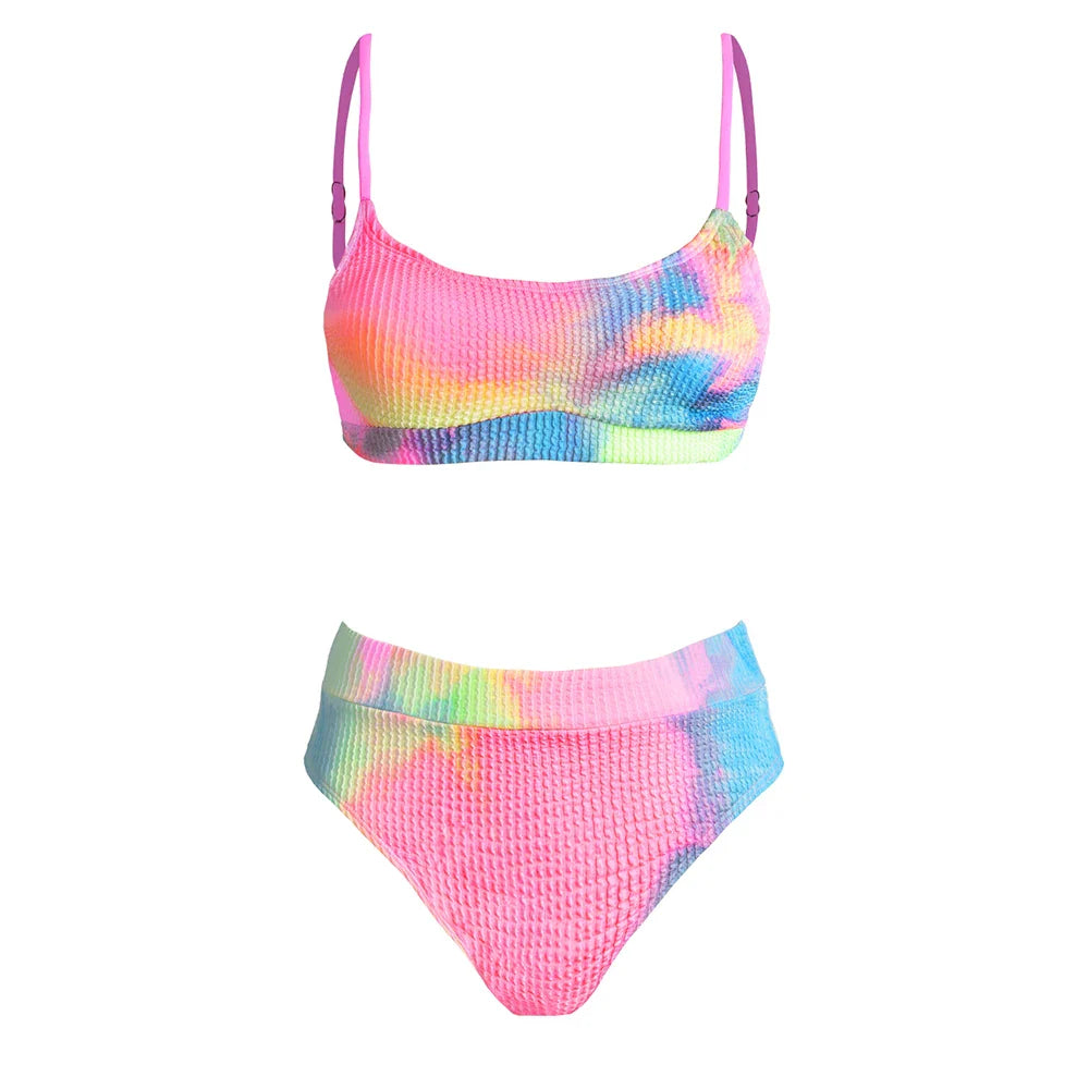 Tie-Dye Bra-Top Slim-Strap Two-Piece Swimsuit