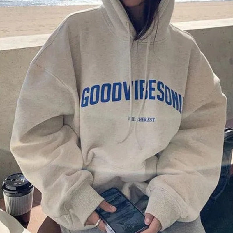 Oversized Slogan Hoodie with Hood Comfortable
