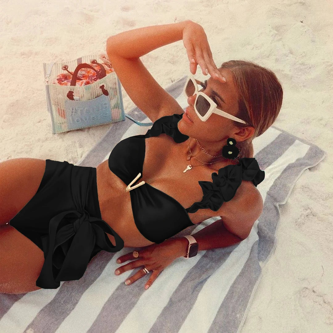 Push-Up Ruffle High-Waist Two-Piece Swimsuit