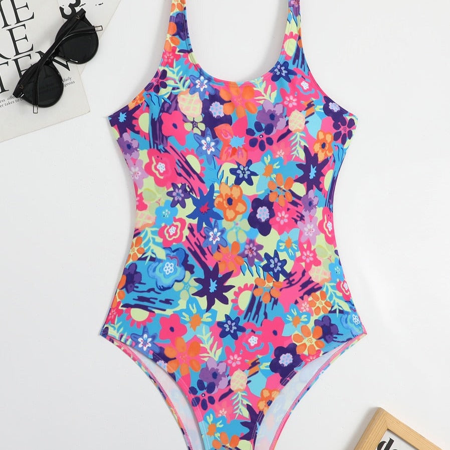 Colourful Slim-Strap One-Piece Swimsuit