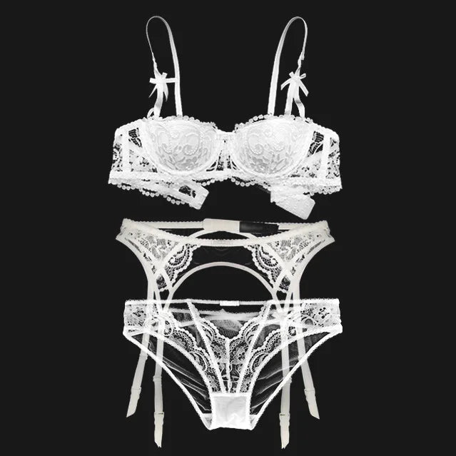 Lace Underwire Bra Panties and Garter Belt Set