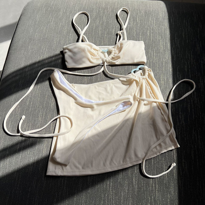 High-Waist Bikini Set with Tie Skirt