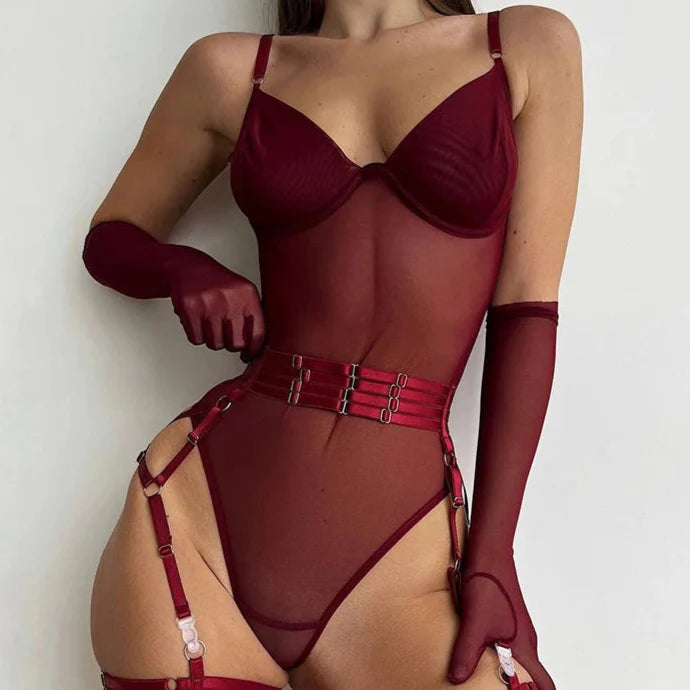Lightweight Mesh Bodysuit with Fitted Gloves