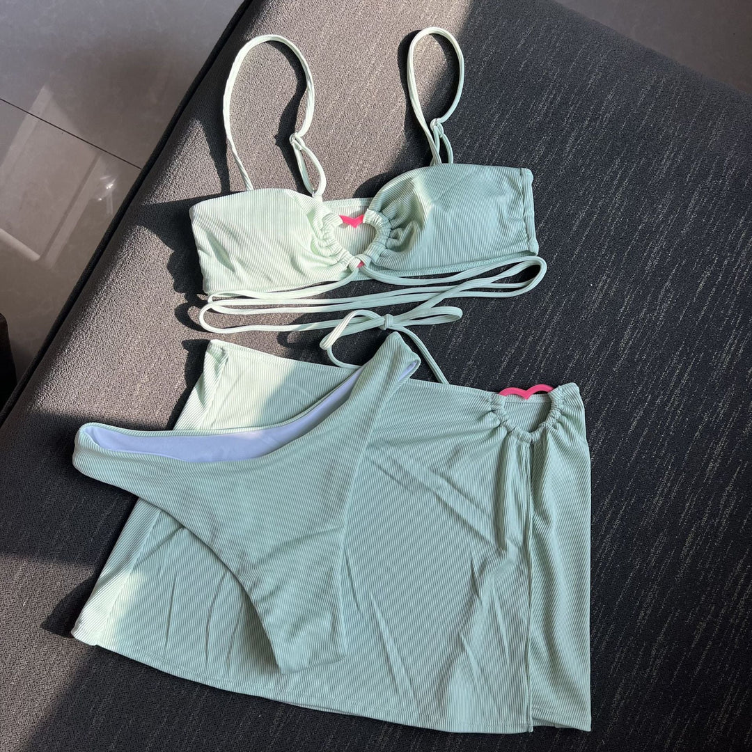 High-Waist Bikini Set with Tie Skirt