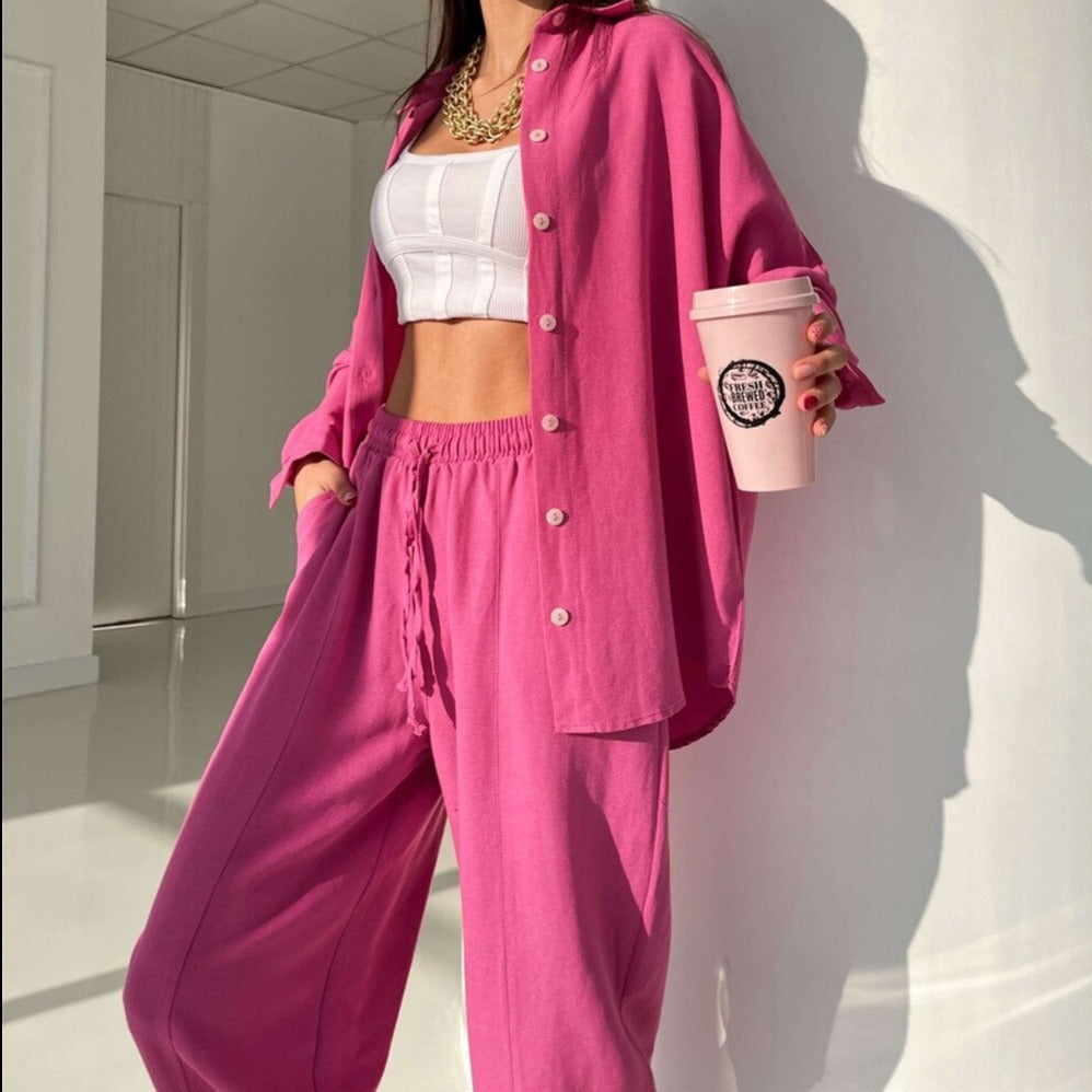 Shirt and Long Pants Smooth Fabric Homewear Set