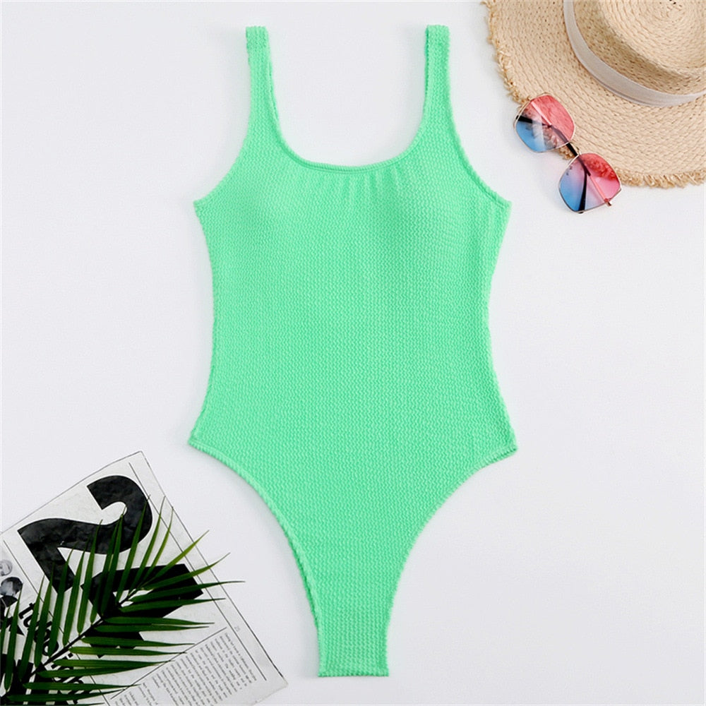 Ribbed One-Piece Swimsuit Open Back