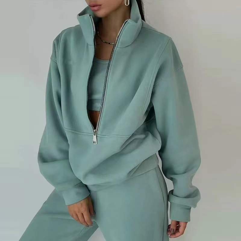 Zip-Front Hoodie and Long Pants Warm Lounge Set