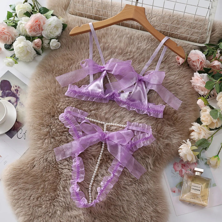 Bead and Bow Thong Adjustable Lingerie Set