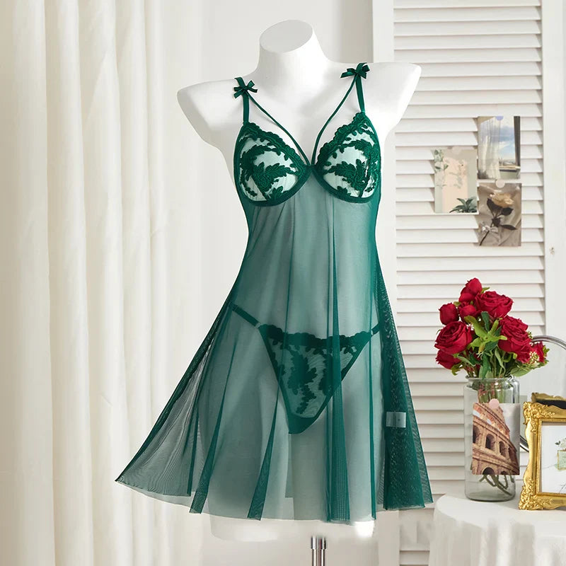 Embroidered Adjustable Knee-Length Nightgown