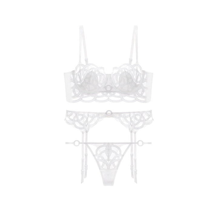 3-Piece Mesh-Insert Lingerie Set Adjustable Straps