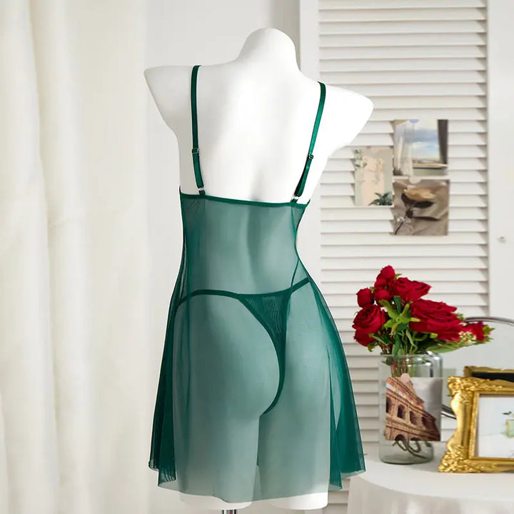 Embroidered Adjustable Knee-Length Nightgown