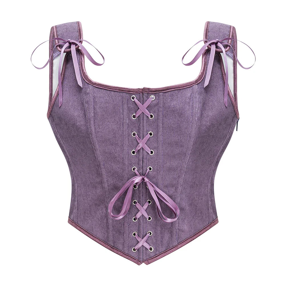 Zip-Up Velvet Lace-Up Figure-Flattering Corset