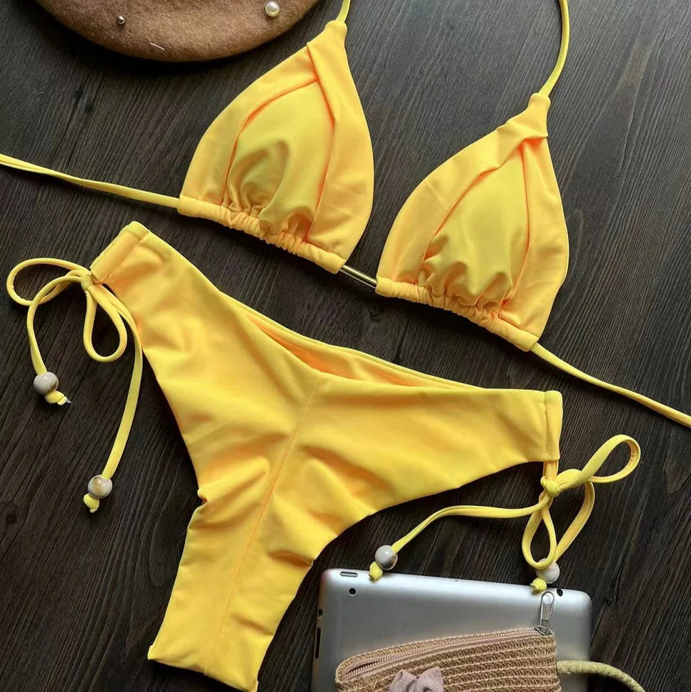 Ruched Tie-Strap Two-Piece Bikini