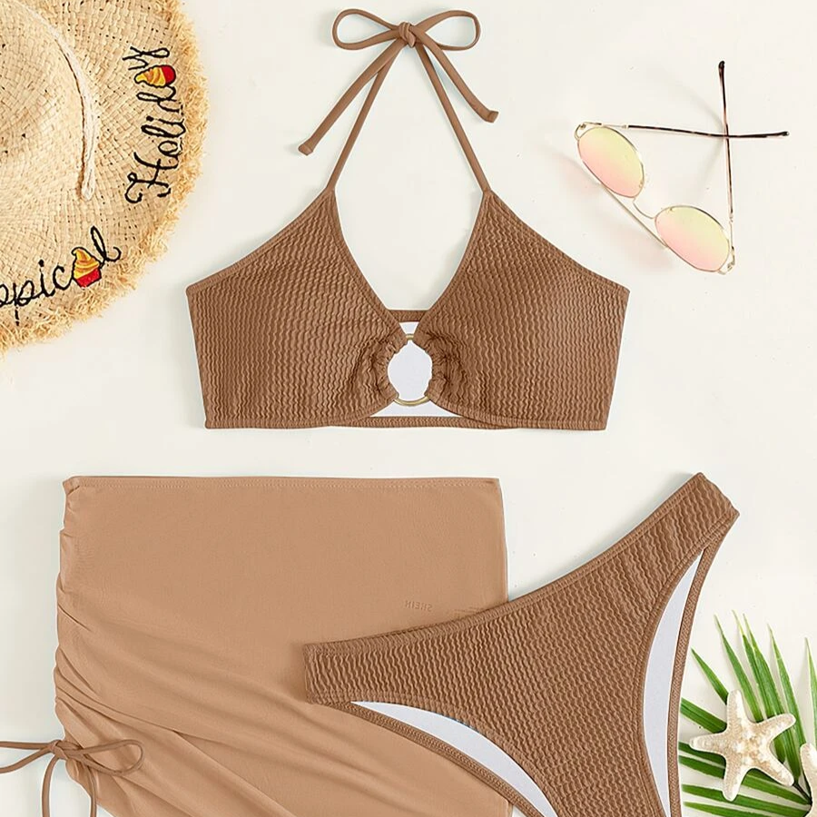 Ribbed Two-Piece Swimsuit with Skirt Adjustable
