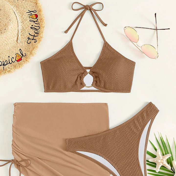 Ribbed Two-Piece Swimsuit with Skirt Adjustable
