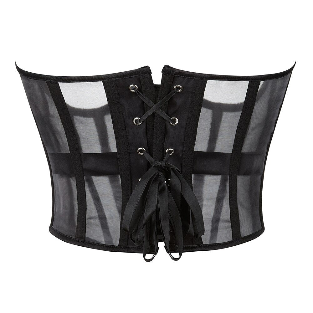 Underbust Zip-Up Back-Lace Mesh Corset
