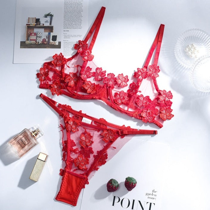 Floral Embroidered Lingerie Set Adjustable
