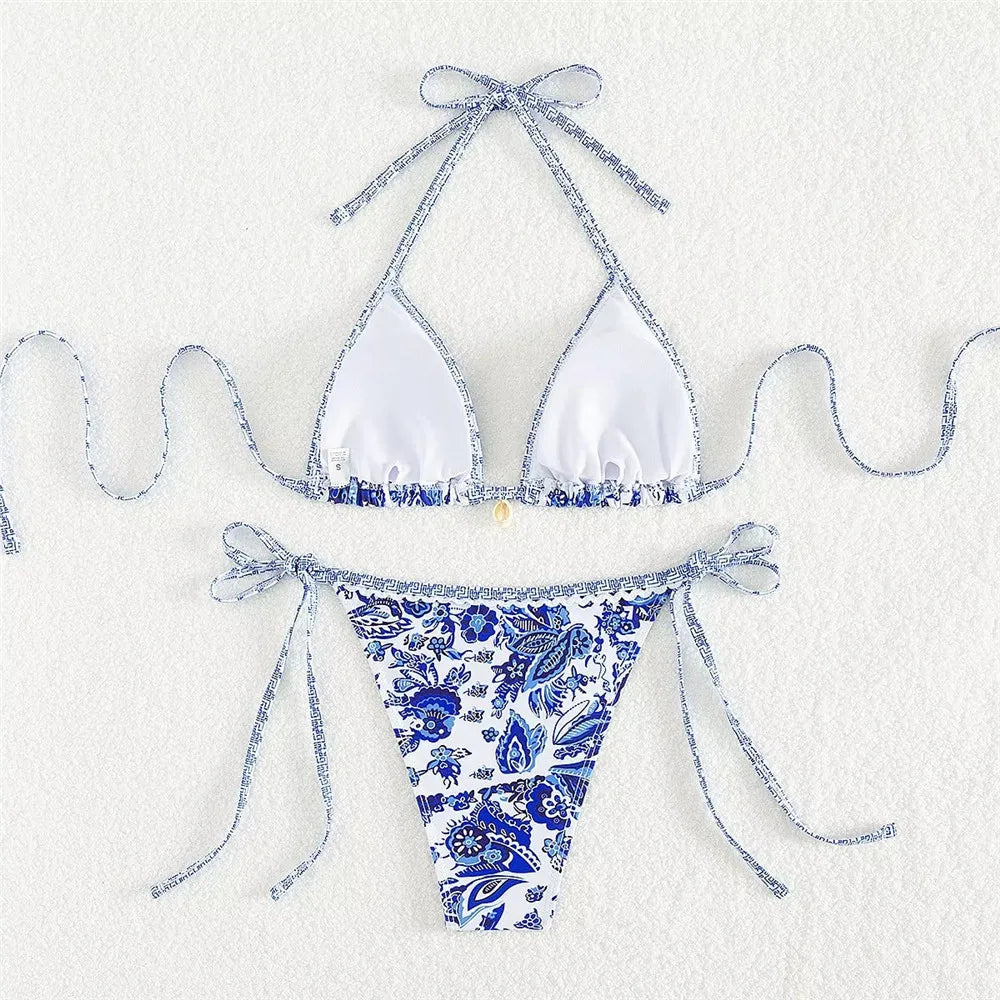 Floral Mosaic Tie Decorative Two-Piece Bikini